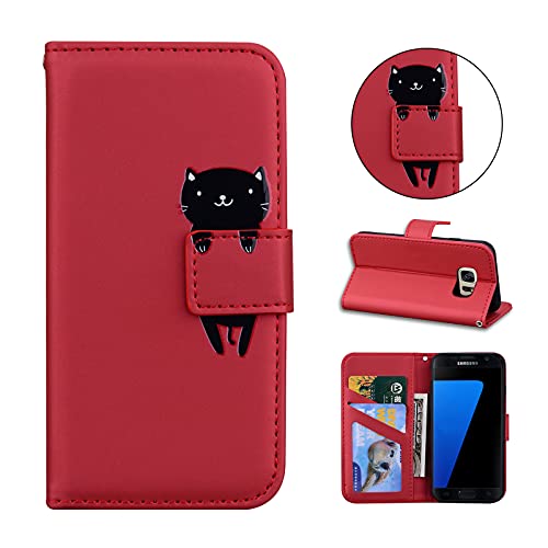 Bartern Hülle für Samsung Galaxy S7 Edge, Klapphülle Flip Cover Case, Magnet Handyhülle mit Kartenfach Standfunktion Schutzhülle PU Leder Wallet Case für Samsung S7 Edge,Rot Bartern Hülle für Samsung Galaxy S7 Edge, Klapphülle Flip Cover Case, Magnet Handyhülle mit Kartenfach Standfunktion Schutzhülle PU Leder Wallet Case für Samsung S7 Edge,Rot von Bartern