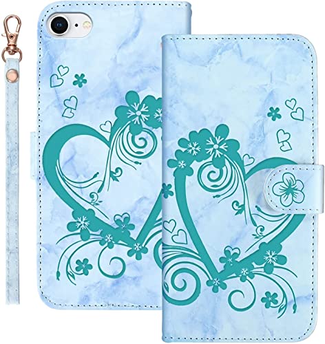 Bartern Schutzhülle für Apple iPhone SE 2020/SE 2022, Klappetui, für iPhone 8/7, Klappetui, Liebe/Herz + Blumen, Brieftasche, mit Standfunktion und Kartenfächern, Marmorierung aus PU-Leder, Grün Bartern Schutzhülle für Apple iPhone SE 2020/SE 2022, Klappetui, für iPhone 8/7, Klappetui, Liebe/Herz + Blumen, Brieftasche, mit Standfunktion und Kartenfächern, Marmorierung aus PU-Leder, Grün von Bartern