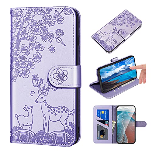 Bartern iPhone 7 Plus/8 Plus Handyhülle,Sika Hirsch und Blumen Muster Flip Phone Case,Magnetische Hülle mit Kartenfach Standfunktion Schutzhülle PU Leder Wallet Case für iPhone 7 Plus/8 Plus,Lila von Bartern