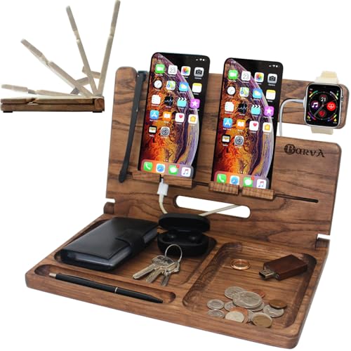 BarvA Holz-Dockingstation, faltbares Tablett, zwei Handy-Smartwatch-Halter, Herren, Ladezubehör, Nachttisch, Caddy, Kommode, mobiler Organizer, Tablet-Aufbewahrung, Jahrestag, Abschluss, Geschenk BarvA Holz-Dockingstation, faltbares Tablett, zwei Handy-Smartwatch-Halter, Herren, Ladezubehör, Nachttisch, Caddy, Kommode, mobiler Organizer, Tablet-Aufbewahrung, Jahrestag, Abschluss, Geschenk von BarvA