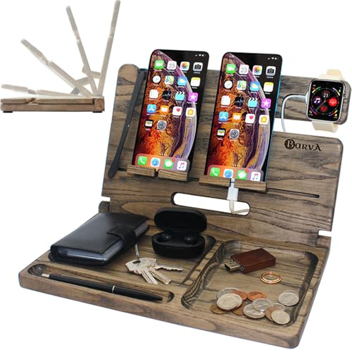 BarvA Zwei Telefon-Dockingstation, faltbarer Nachttisch, Schreibtisch-Organizer, rustikaler Nachttisch-Organizer, Tablet-Smartwatch-Ohrhörer, Ladestation, Kommode, Telefonständer BarvA Zwei Telefon-Dockingstation, faltbarer Nachttisch, Schreibtisch-Organizer, rustikaler Nachttisch-Organizer, Tablet-Smartwatch-Ohrhörer, Ladestation, Kommode, Telefonständer von BarvA