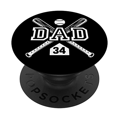 Baseball Dad Softball Dad #34 Trikot Größter Fan Favorit PopSockets Klebender PopGrip von Baseball Softball Dad Biggest Fan Numbered Shirts