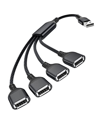 Basesailor 4 Port USB Splitter Y Kabel 0.3M,USB A 1 Stecker zu 4 Buchse Port Verlängerungs Lade Adapter Verteiler,USB Datenhub Fach Dock Power Hub für Mac Pro/Mini,Macbook,Auto,Xbox One X S,PS4,PS5,2 von Basesailor