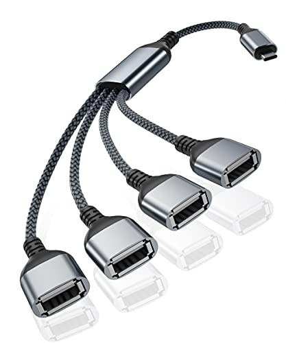 Basesailor USB C Stecker auf Vier USB Buchsen Kabel Adapter 0.3M,Thunderbolt 3 4 Typ A 2.0 OTG Port Splitter Dongle Konverter Mehrere Hub für iMac,MacBook,iPad Pro Air 4 5,PC Laptop 15,iPhone Plus Max von Basesailor