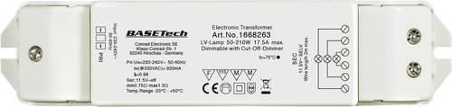 Basetech BT-1668263 Halogen Transformator 12V 50 - 210W dimmbar mit Phasenabschnittdimmer von Basetech