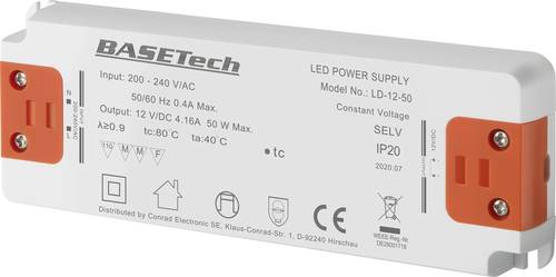 Basetech LD-12-50 LED-Trafo Konstantspannung 50W 4.16A Möbelzulassung, Überspannung, Montage auf e von Basetech