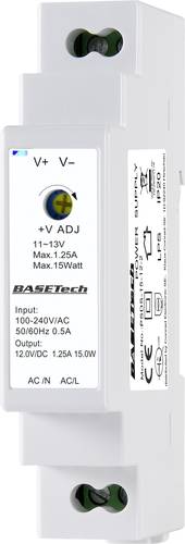 Basetech PSDS-15-12-2 Hutschienen-Netzteil (DIN-Rail) 12V 1.25A 15W Anzahl Ausgänge:1 x Inhalt 1St. von Basetech