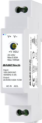 Basetech PSDS-15-24-2 Hutschienen-Netzteil (DIN-Rail) 24V 0.63A 15W Anzahl Ausgänge:1 x Inhalt 1St. von Basetech