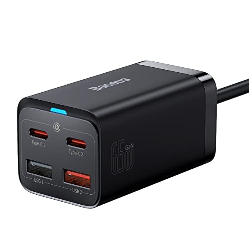 Baseus Travel Charger GaN3 Pro Quick Wall Charger C+C+U, PD3.0, QC4.0 +, AFC, FCP, SCP, PPS, MTK, (with Type C - Type C Cable 1m) 65W, Black EU (CCGP040101) von Baseus