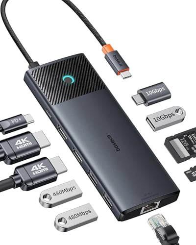 Baseus 10-in-1 Docking Station USB C 10 Gbps Up to 4K@120 Hz, 2 HDMI, 2X USB-C und 3X USB-A, Gigabit Ethernet, SD/TF und 100W Power Delivery für Windows, Apple OS, Linux, Vista 14,5 x 5,3 x 1,6 cm Baseus 10-in-1 Docking Station USB C 10 Gbps Up to 4K@120 Hz, 2 HDMI, 2X USB-C und 3X USB-A, Gigabit Ethernet, SD/TF und 100W Power Delivery für Windows, Apple OS, Linux, Vista 14,5 x 5,3 x 1,6 cm von Baseus