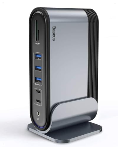 Baseus 17-in-1 USB C Docking Station 4K HDMI*3 zur Übertragung auf 3 Monitore mit 100 W PD USB-C-Anschluss, USB 3.0 * 5, LAN, SD/TF-Kartenleser, Audioanschluss USB C Hub für Windows, Mac-Laptop von Baseus