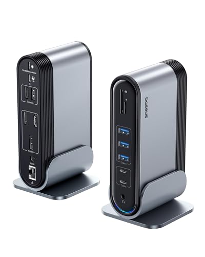 Baseus 17-in-1 USB C Docking Station 4K HDMI*3 zur Übertragung auf 3 Monitore mit 100 W PD USB-C-Anschluss, USB 3.0 * 5, LAN, SD/TF-Kartenleser, Audioanschluss USB C Hub für Windows, Mac-Laptop von Baseus