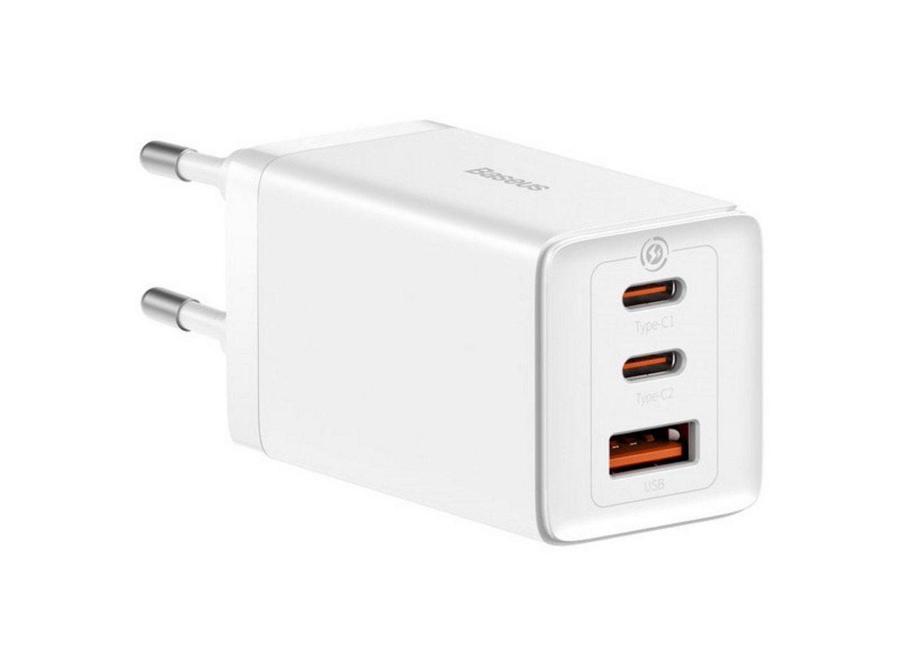 Baseus 2xUSB C 1x USB 65W Schnellladegerät + USB C - USB C 100W Kabel - Weiß Schnelllade-Gerät von Baseus
