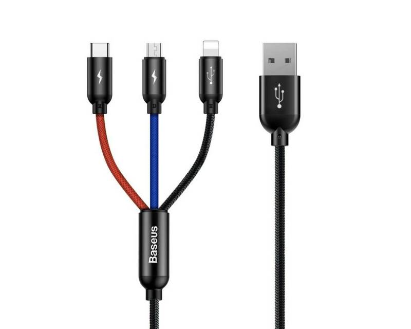 Baseus Baseus 3in1 Schnell-Ladekabel USB-C Lightning Micro 3,5A 0,3m Schwarz Smartphone-Kabel von Baseus