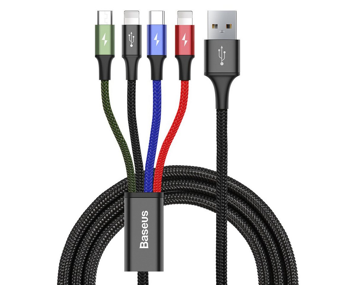 Baseus 4-in-1 schnell Kabel für iPhone (2)+ Typ-C + Micro 3.5A, 1,2m Schwarz USB-Kabel von Baseus