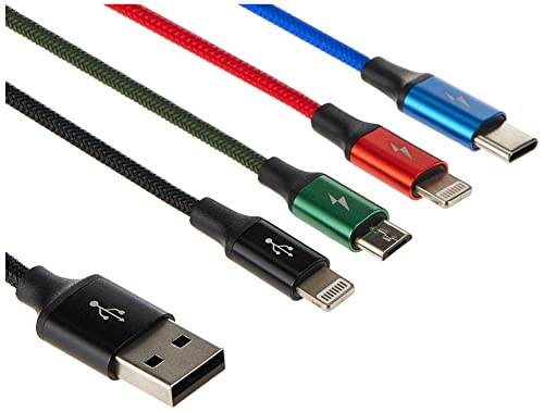 Baseus 4in1 Ladekabel 2X Lightning, USB-C und Micro USB (120 cm Ladekabel geeignet für iPhone 11, iPhone XS/XS Max/XR, iPhone 6/6s/7/8, Android), Schwarz, oneplus x von Baseus