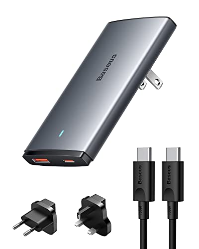 Baseus 65W USB C Ladegerät Slim 16mm 2-Port USB C Netzteil GaN Reiseadapter Weltweites Reiseladegerät mit EU, US, UK Stecker Kompatibel mit Mac-Book Pro/Air, iP-Hone 15 Pro/Pro Max S23 Ultra von Baseus