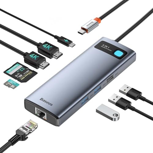 Baseus 9-in-1 Docking Station USB C, 4K@120Hz HDMI Mit 2 Monitore, 100 W PD, 1000 Mbps Ethernet, TF/SD Kartenleser, 3*USB A, Multiport Adapter USB Hub Dual Monitor für MacBook PC und Mehr von Baseus