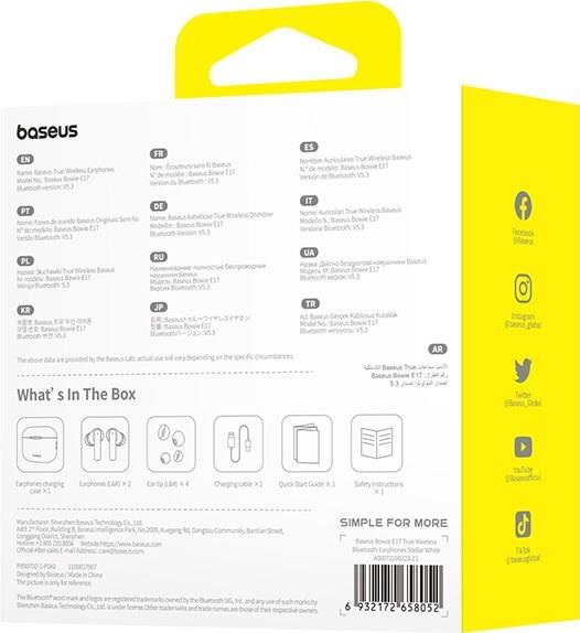 Baseus Bowie E17 Kopfhörer True Wireless Stereo (TWS) im Ohr Anrufe/Musik USB Typ-C Bluetooth Weiß (A00072200223-Z1) von Baseus