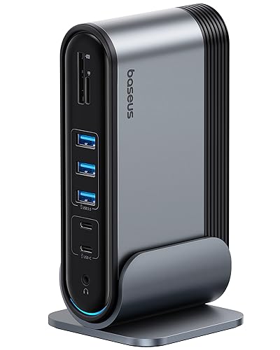 Baseus Docking Station USB C 3 Monitore 4K@60Hz [17 in 1] USB Hub Adapter mit 2 HDMI, DisplayPort, 3 USB-A3.0 5Gbps, 2 USB-C3.0, PD 100W, Gigabit Ethernet für HP/Lenovo/Dell/MacBook/Surface Laptop von Baseus