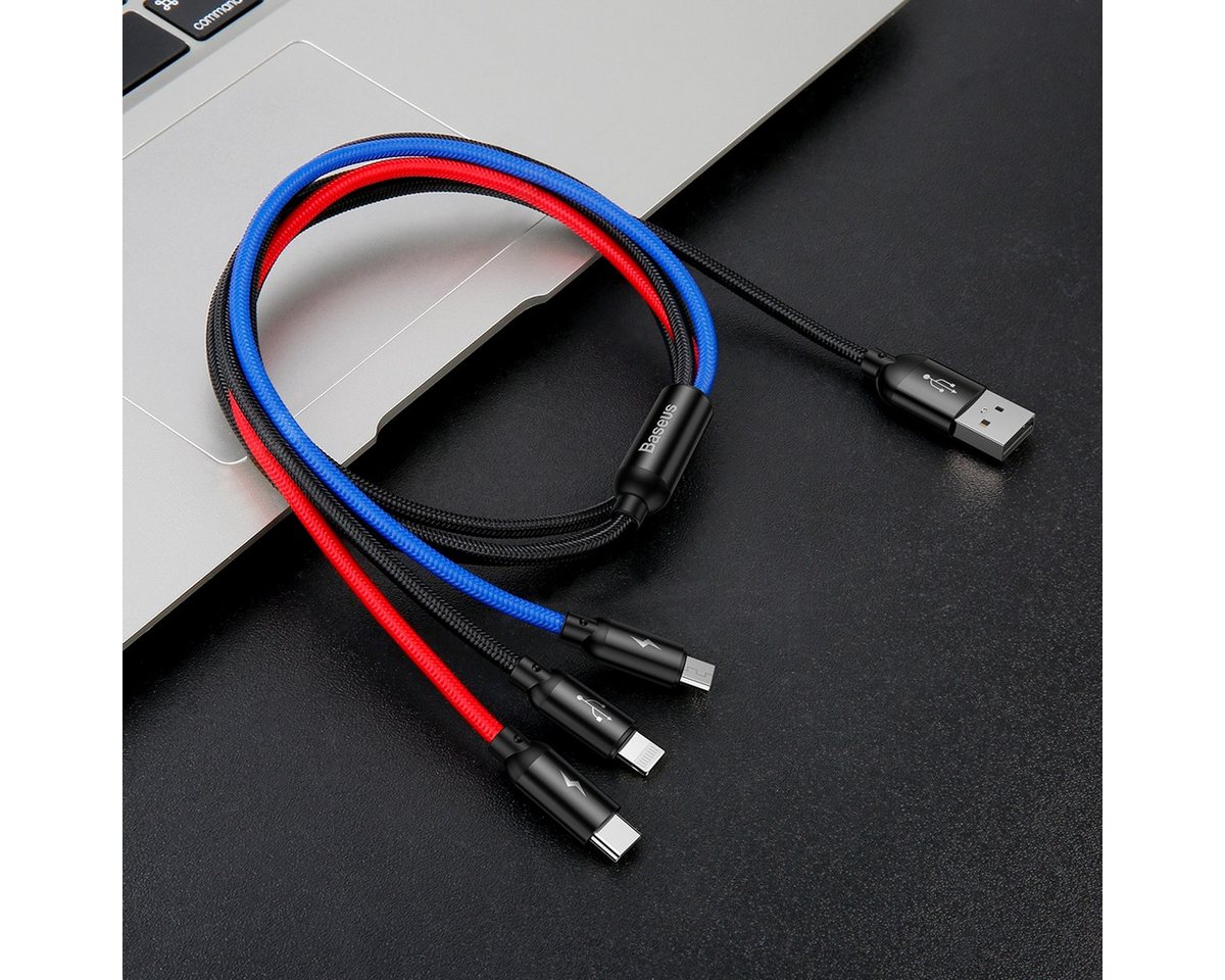 Baseus Drei Primärfarben 3-in-1 Kabel USB Für M+L+T 3,5A 1,2m Schwarz USB-Kabel von Baseus