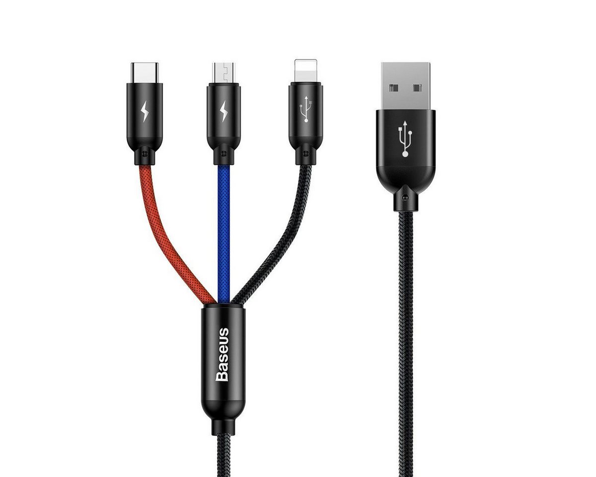 Baseus Drei Primärfarben 3-in-1 Kabel USB Für M+L+T 3,5A 1,2m Schwarz USB-Kabel von Baseus