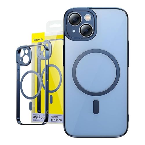 Baseus Glitzer Transparent Magnetische Hülle und gehärtetes Glas Set für iPhone 14 Plus (blau) von Baseus