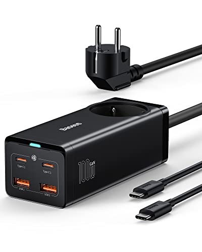 Baseus Ladegerät 100W, GaN3 PowerCombo On, USB C Netzteil PD Mehrfach Ladegerät mit 1 AC + 4 Port, GaN Charger für MacBook Pro/Air, iPad Pro, iPhone 14 Pro/13/12, Galaxy S23, Steam Deck von Baseus