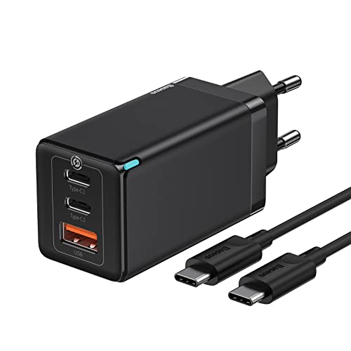 Baseus Ladegerät 65 W, Power Delivery mit GaN Tech, USB-Ladegerät mit Schnellladekabel USB C 100 W, Adapter für iPhone, iPad, MacBook, Galaxy, Huawei, Lenovo, Switch und Plus (schwarz) von Baseus