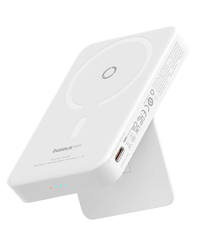 Baseus Magsafe Powerbank MagPro, Magnetische Kabellose Powerbank, 5000mAh Mini Power Bank mit USB-C, PD 20w Schnellladen Magsafe Akku, Externe Batterie für iPhone 15/14/13/12, Weiß von Baseus