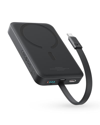 Baseus Magsafe Powerbank PD 30W, 10000mAh Magnetische Externe Batterie mit Integriertem USB-C Kabel (EIN&Aus) für iPhone 15/14/13/12 Serie, Mini Power Bank, Klein Aber Leistungsstark, Schwarz von Baseus