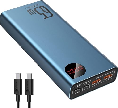 Baseus Power Bank, 20000mAh Power Bank Schnellladefunktion USB C Input & Output, 65W Externer Handyakkus PD 3.0 QC 4.0 Powerbank Klein Aber Stark für iPhone 15 14 13 12 Pro Samsung Galaxy S23 etc von Baseus