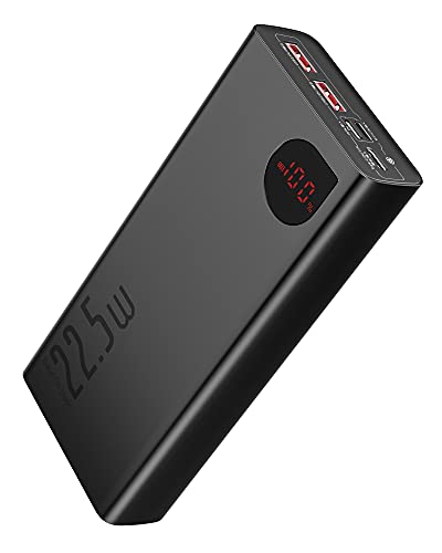 Baseus Powerbank 20000mAh, 22,5W PD 3.0 QC4.0 Schnellladung USB C Externer Akku, Tri-Ausgängen Power Bank mit LED Display für iPhone 12 11 Xs Pro Max Mini Samsung S20 S10 usw., PPAD000101 von Baseus