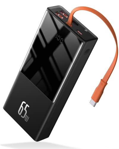 Baseus Powerbank 65W für Laptop, 20000mAh Powerbank USB C, Integriertes USB-C Kabel, Externer Akku QC 3.0 mit 4 Ausgängen für Lenovo, HP, Dell, MacBook Pro, iPhone, Samsung von Baseus