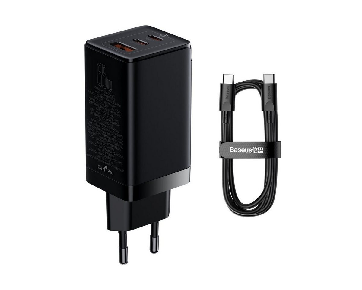 Baseus Schnellladegerät 2 x USB Typ C/USB 65W PD3.0, QC4.0, AFC+USB-C Kabel Schnelllade-Gerät (1-tlg) von Baseus