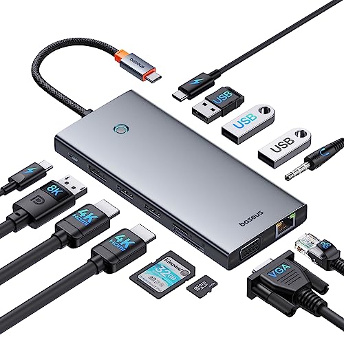 Baseus USB C Docking Station 3 Monitore, 13-in-1 USB C Hub mit 2 HDMI 4K@60Hz, DisplayPort 4K@120Hz, VGA, USB 3.1 10 Gbps Datenübertragung, PD 100W und Ethernet für Dell/HP/Lenovo/Surface Laptop Baseus USB C Docking Station 3 Monitore, 13-in-1 USB C Hub mit 2 HDMI 4K@60Hz, DisplayPort 4K@120Hz, VGA, USB 3.1 10 Gbps Datenübertragung, PD 100W und Ethernet für Dell/HP/Lenovo/Surface Laptop von Baseus