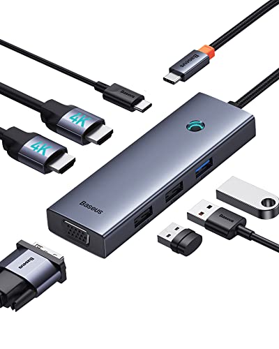 Baseus USB C Hub Dual 4K Docking Station Triple Display 7 in 1 Adapter mit 2 HDMI, VGA, USB3.0, USB2.0, 100W PD Dock für MacBook/Dell/HP/Surface/Lenovo/Steam Deck von Baseus