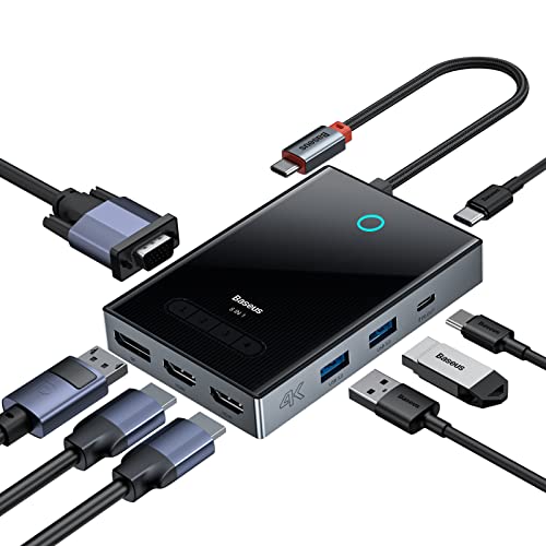 Baseus USB C Hub mit 4 Display, USB C Docking Station mit 2 HDMI 4K, 4K 120Hz DisplayPort, VGA, 100W PD, 5 Gbps USB-A 3.0 & USB-C 3.0 Datenports, für Dell/HP/Lenovo/MacBook/Steam Deck von Baseus