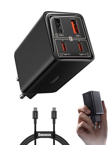 Baseus USB C Ladegerät, 65W GaN 6 Netzteil Schnellladegerät Mehrfach für MacBook Pro, iPad Pro, Steam Deck, Dell XPS 13, iPhone/Galaxy, Pixel, Tablets, Handy Stecker Power Charger Adapter Ladestecker von Baseus