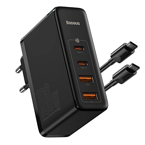 Baseus USB C Ladegerät 100W, 4 Ports PD PPS Netzteil Schnellladegerät mit GaN, Ladeadapter für MacBook Pro/Air, iPhone 15/14/13/12, iPad Pro, Galaxy S23, Laptop, SteamDeck, usw. 2*USB-C + 2*USB-A von Baseus