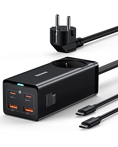 Baseus USB C Ladegerät 100W mit Steckdose, GaN3 PowerCombo USB Netzteil PD Mehrfach Ladegerät mit 1 AC + 4 Port, GaN Charger für MacBook Pro/Air, iPad Pro, iPhone 14 Pro/13/12, Galaxy S23, Steam Deck von Baseus