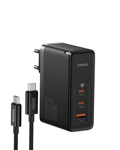 Baseus USB C Ladegerät 160W, 3 Ports PD3.1 PPS Netzteil Schnellladegerät mit GaN Technik, Ladeadapter für MacBook Pro/Air Laptop, iPhone 15/14/13, iPad Pro, Samsung S23, SteamDeck. 2*USB-C + 1*USB-A von Baseus