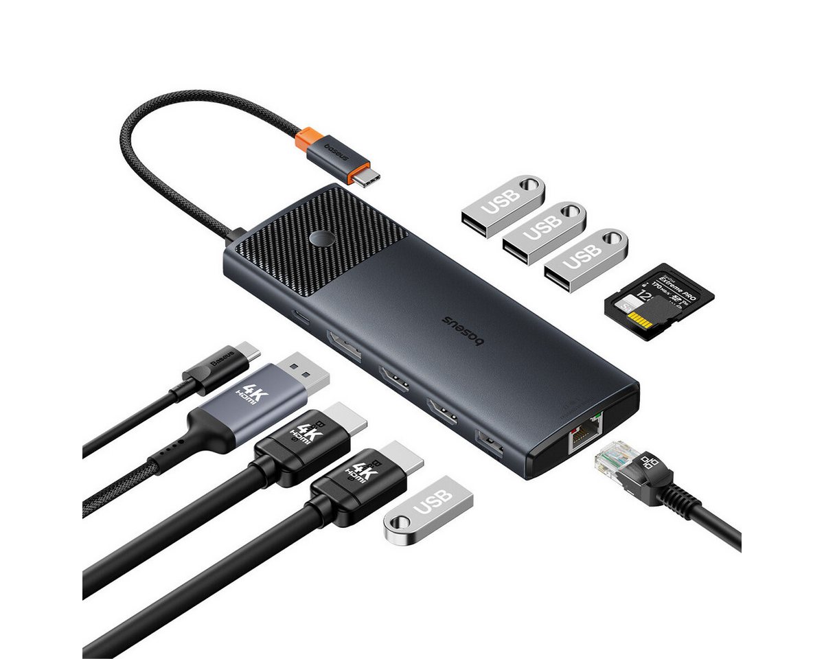 Baseus USB-HUB 11in1 USB-A/USB-C PD/HDMI/DP/RJ45/SD/TF – schwarz USB-Adapter von Baseus