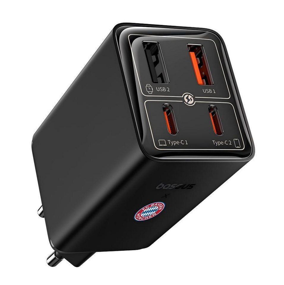 Baseus X FC Bayern 65W GaN6 Pro Schnellladung 4 in 1 USB-Ladegerät (1-tlg., 2x USB-C Anschlüssen und 2x USB-A AnschJuss) von Baseus