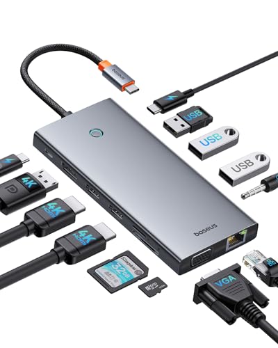 【Chip-Optimiert】Baseus USB C Docking Station 3 Monitore, 13-in-1 USB C Hub mit 2 HDMI 4K@60Hz, DisplayPort 4K@60Hz, VGA, USB 3.1 10 Gbps, PD 100W und Ethernet für Dell/HP/Lenovo/Surface Laptop 【Chip-Optimiert】Baseus USB C Docking Station 3 Monitore, 13-in-1 USB C Hub mit 2 HDMI 4K@60Hz, DisplayPort 4K@60Hz, VGA, USB 3.1 10 Gbps, PD 100W und Ethernet für Dell/HP/Lenovo/Surface Laptop von Baseus