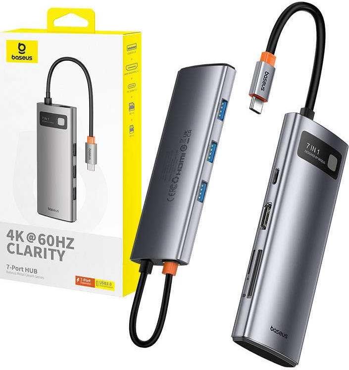 Hub 7in1 Baseus Gleam, USB-C und 1x HDMI4K 60Hz + 3x USB3.0 + 1x PD + 1x SD/TF (Pulka) (B00030708811-00) von Baseus