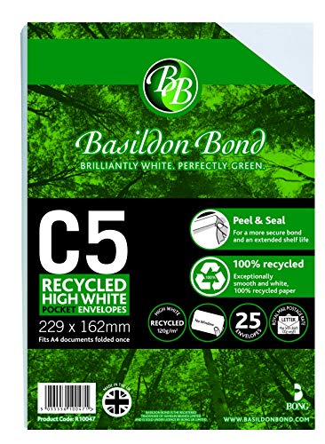 Bong Basildon Bond R10047 Briefumschläge, C5, recycelt, 120 g/m², Weiß, 25 Stück von Basildon Bond