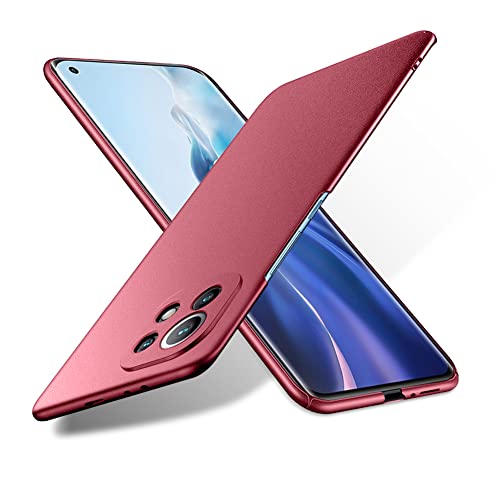 Bastmei für Xiaomi Mi 11 5G Hülle, Ultraleicht Ultradünn Kratzfest rutschfest Kameraschutz Mattierte Textur Hart PC Handyhülle Hülle für Xiaomi Mi 11 5G (Weinrot, Mattierte) von Bastmei