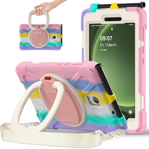 BastralBloom Schutzhülle für Samsung Galaxy Tab Active 5 20,3 cm (8 Zoll) (2024) / SM-X300 SM-X306B, sturzsicher, stoßfest, strapazierfähig, mit 360° drehbarem Griff, Ständer/Schultergurt, buntes Rosa von BastralBloom