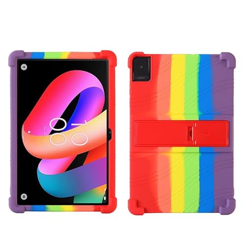 Für TCL TAB10L Gen3 10,1 Zoll 8193A Silikonhülle Kinderfreundlich Weiche Silikon Stoßfeste Schutzhülle mit Verstellbarer Ständer PC (Regenbogen) von BastralBloom